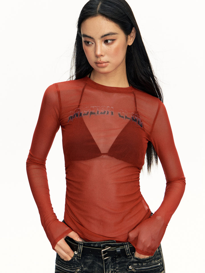 Mesh Long-Sleeve Slim Fit Top