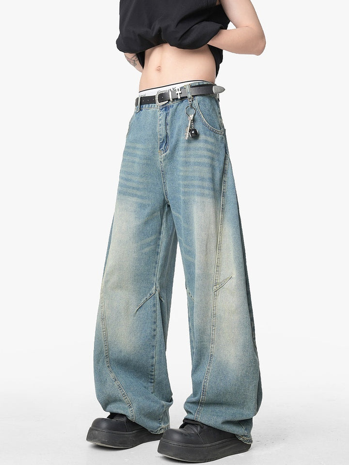 Blue Wide-leg Straight Jeans