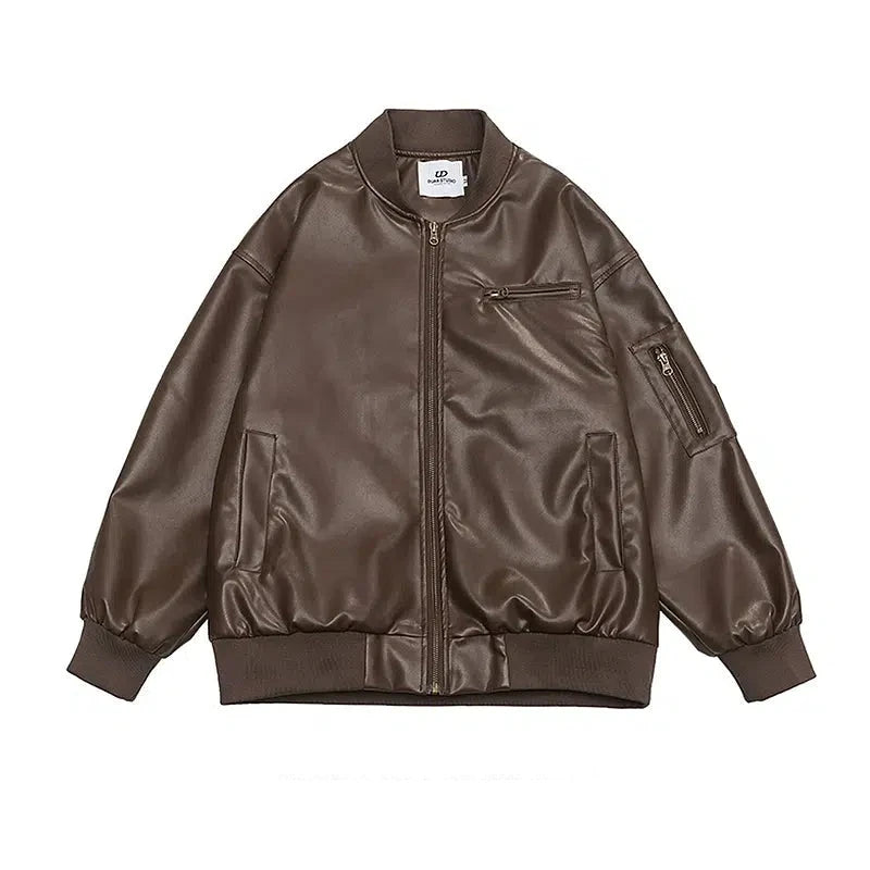 Retro Baseball Collar PU Leather Jacket