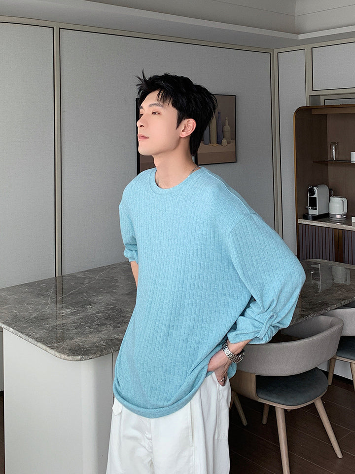 Waffle Knit Long-Sleeve Pullover