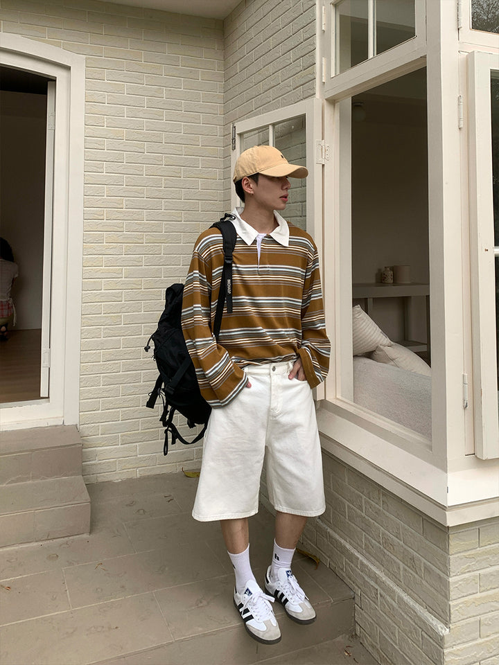 Striped Long-Sleeve Polo Shirt