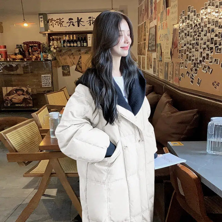 Mid-Length White Duck Down Jacket