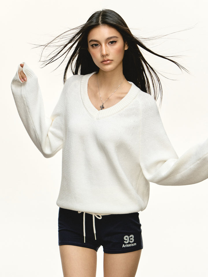 V-Neck Long-Sleeve Loose Knit Sweater