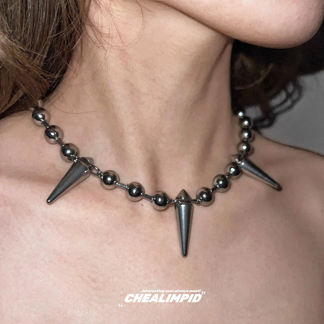 Titanium Steel Rivet Bead Necklace-The Korean Fashion