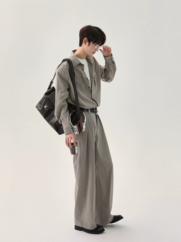 Loose-fit Pleated Cargo Suit Set