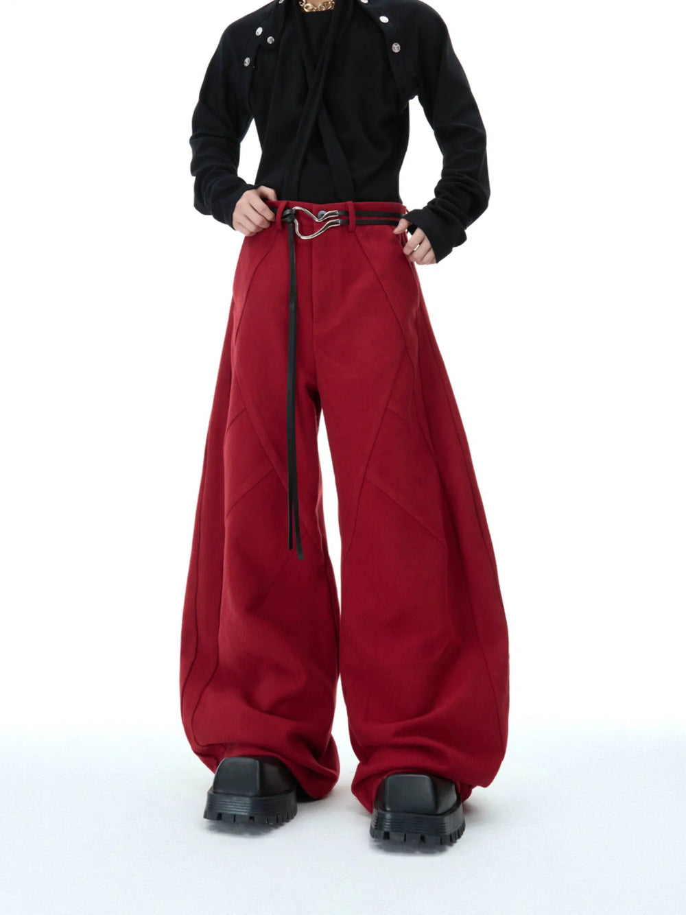 High-waist Wide-leg Pleated Trousers-The Korean Fashion