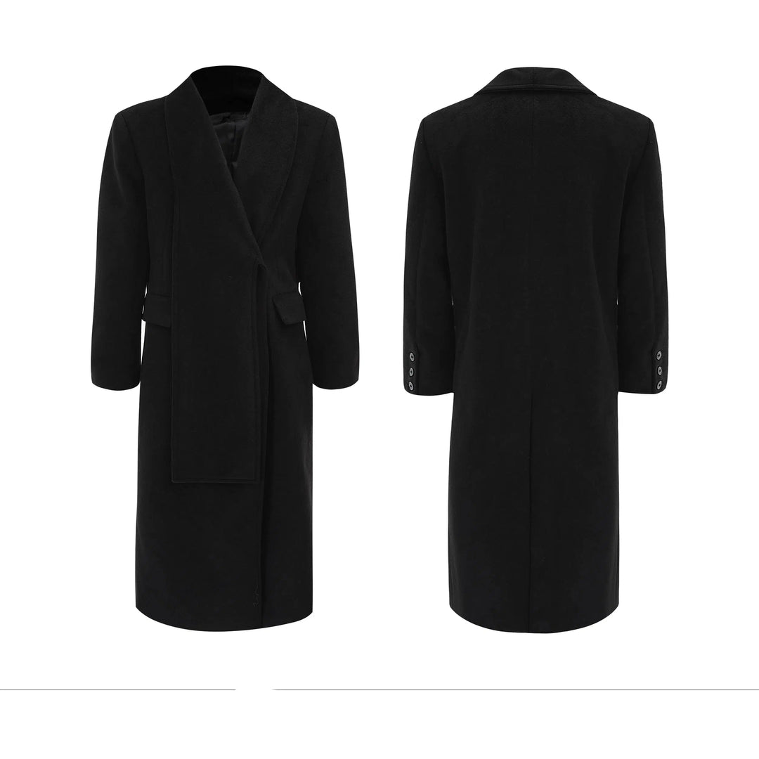 Deconstructed Woolen Long Coat with Metal Strap