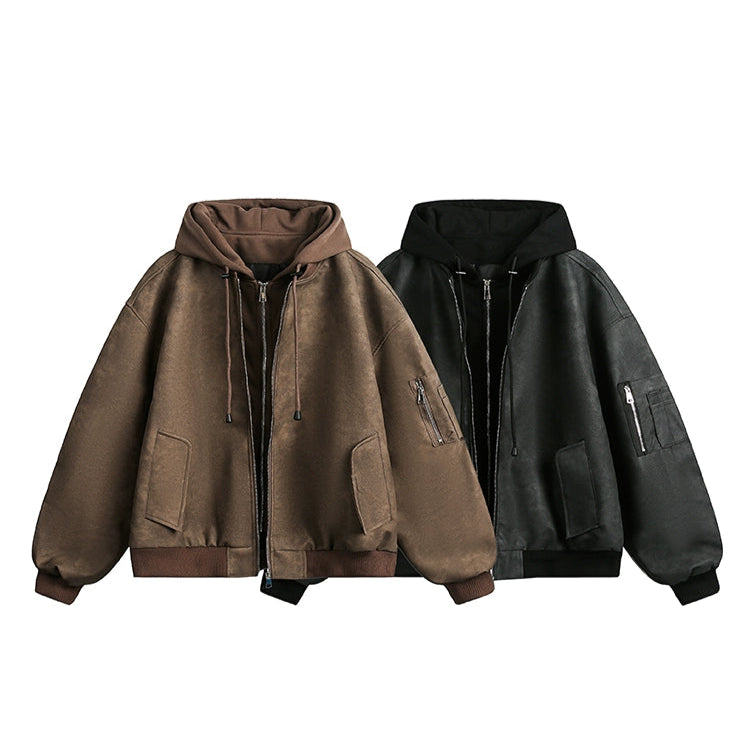 PU Leather Hooded Motorcycle Jacket