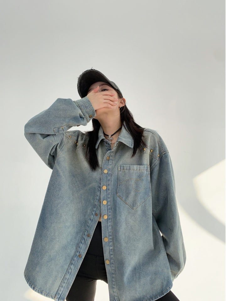 Denim Rivet Long Sleeve Shirt Jacket