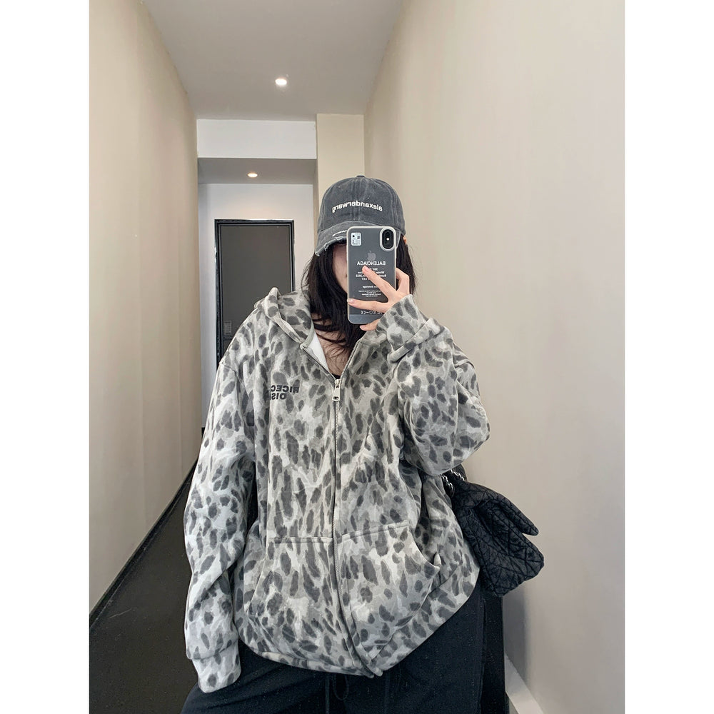 Leopard Print Hooded Winter Jacket