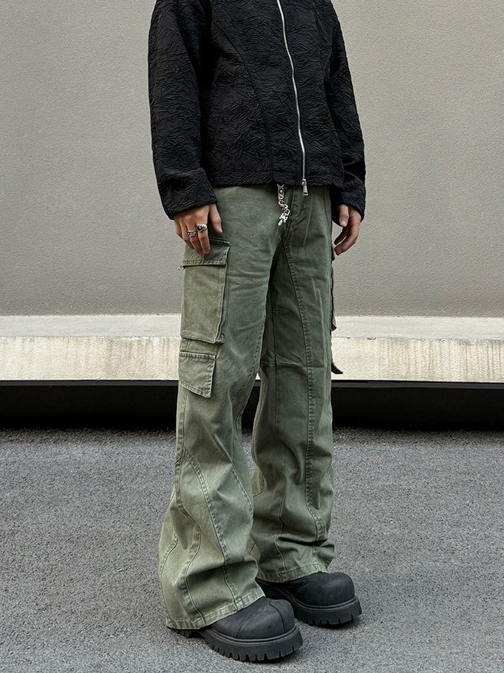 Army Green Straight-leg Cargo Pants