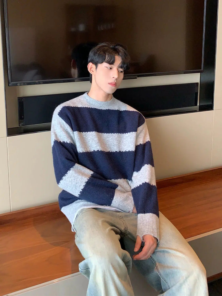 Striped Wool Knit Sweater-The Korean Fashion