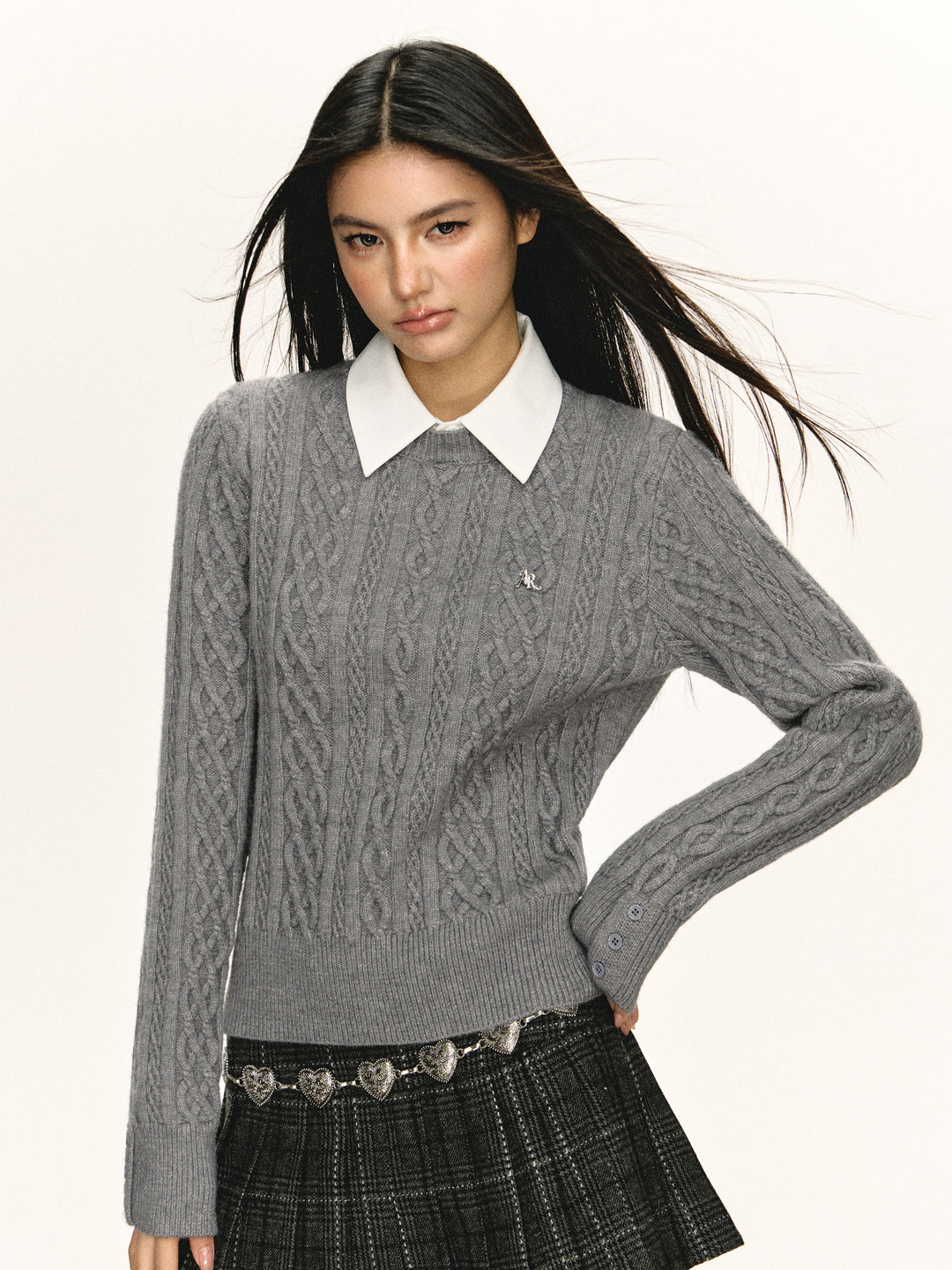 Detachable Collar Cable Knit Sweater