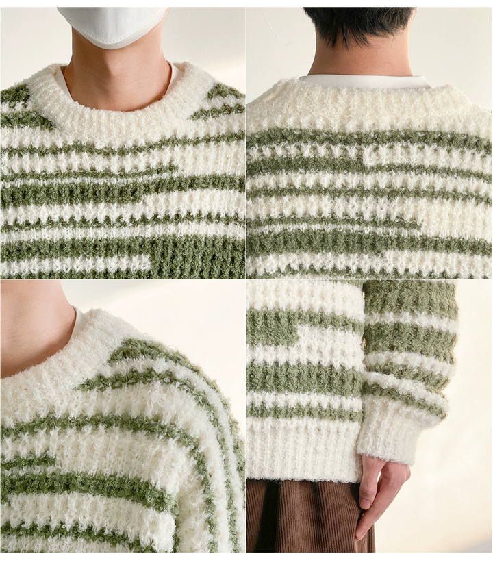 Striped Textured Terry Knit Sweater