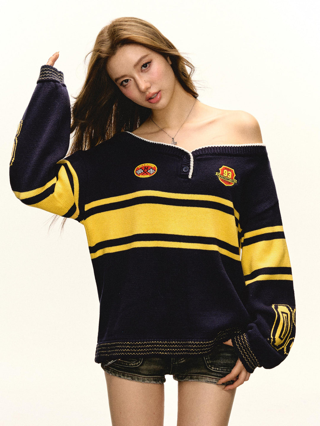 Retro One-Shoulder Knit Sweater