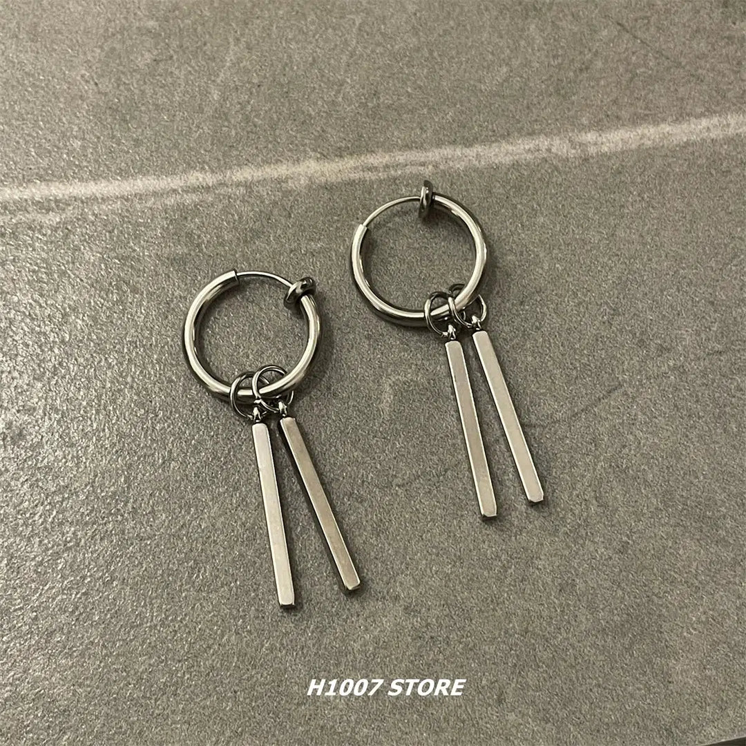 Metal Bar Pendant Hoop Earrings