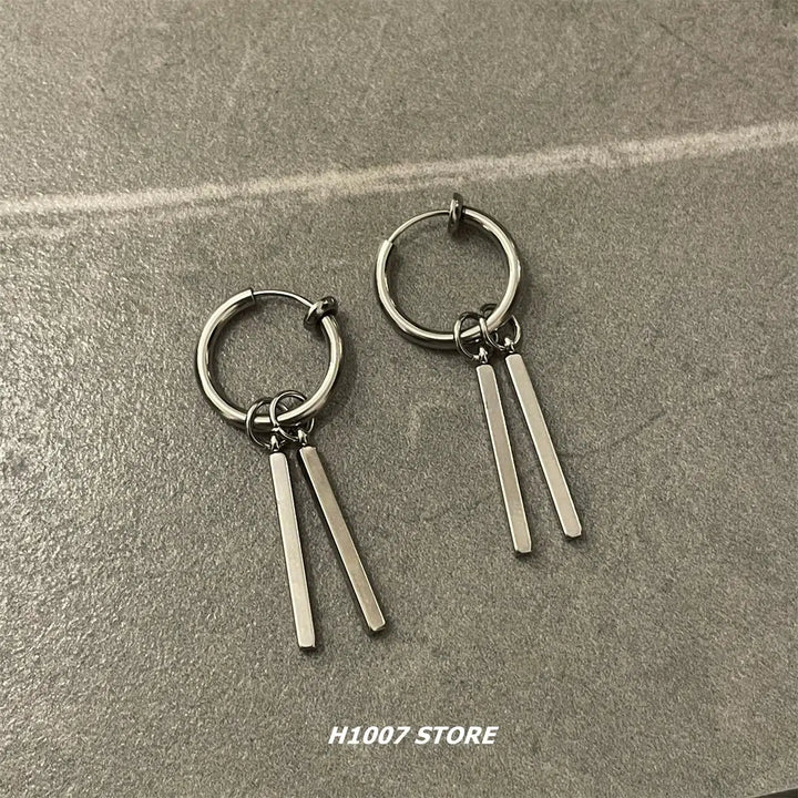 Metal Bar Pendant Hoop Earrings