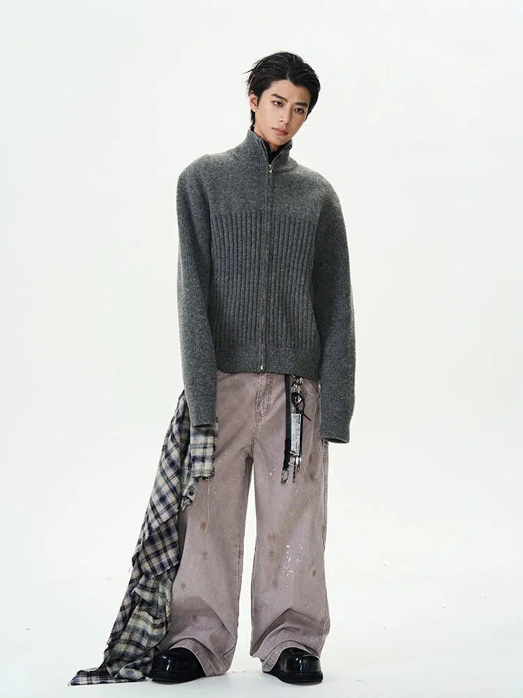 Zippered Knit Cardigan Sweater Jacket-The Korean Fashion