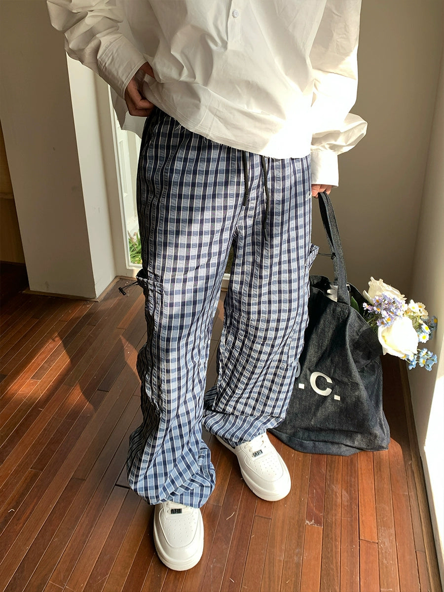 Elastic Waist Plaid Pants