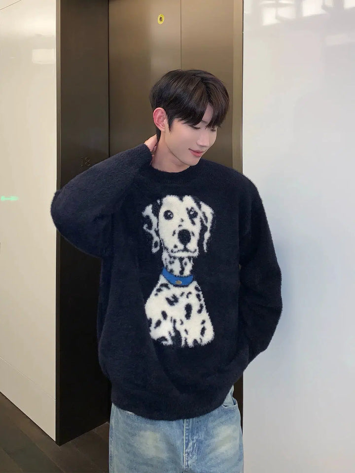 Retro Spotted Dog Knit Sweater-The Korean Fashion