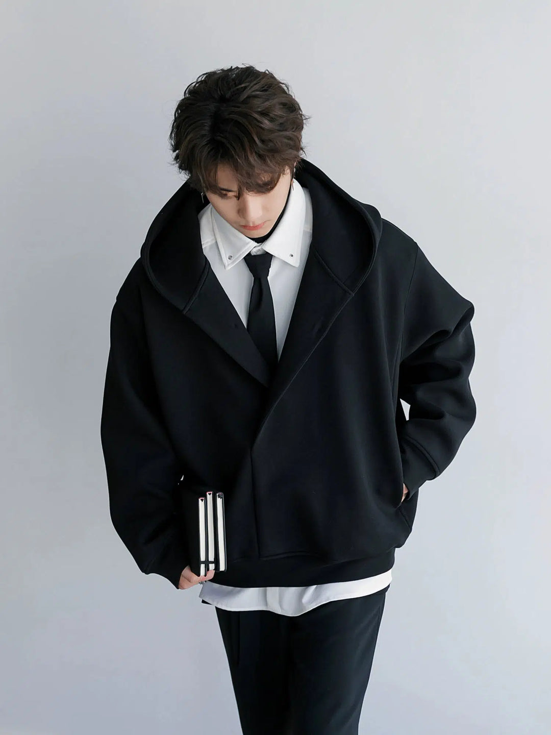 Loose Hooded V-Neck Sweater Jacket-The Korean Fashion