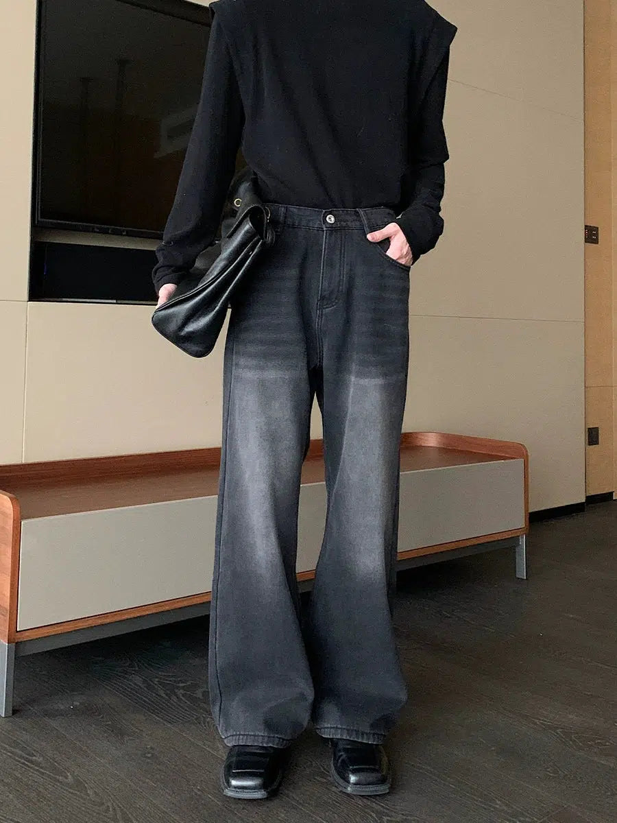 Dark Grey Denim Flared Pants-The Korean Fashion