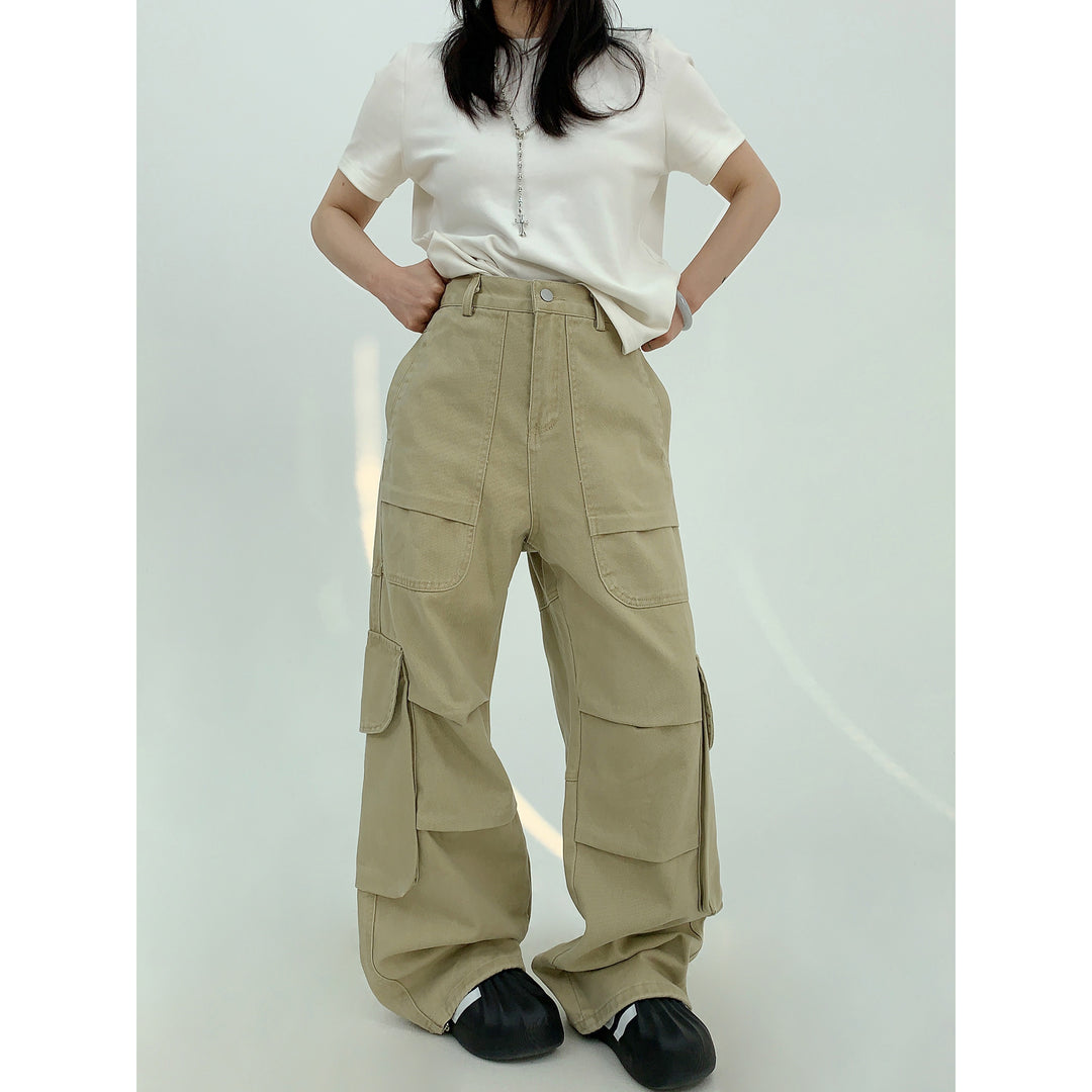 Wide-Leg Distressed Workwear Pants