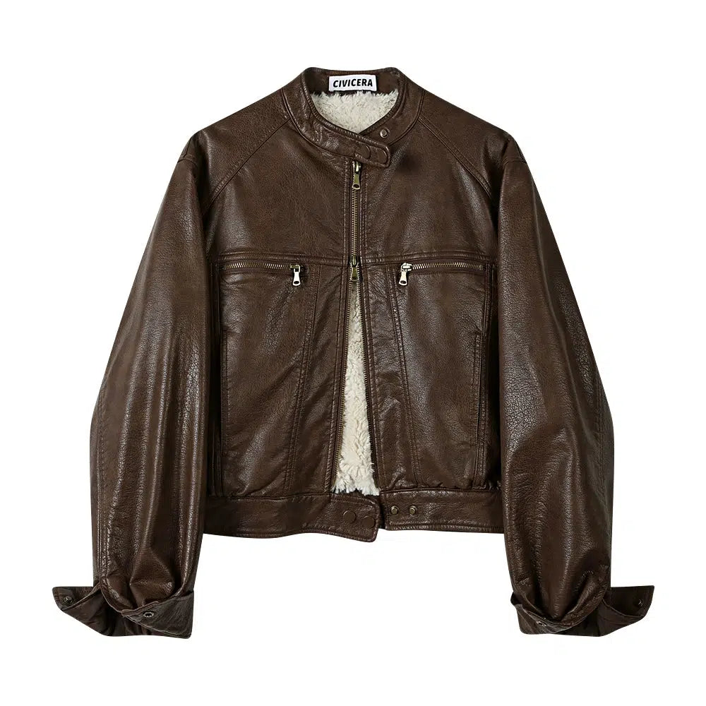 Fleece Lining Faux Leather Jacket