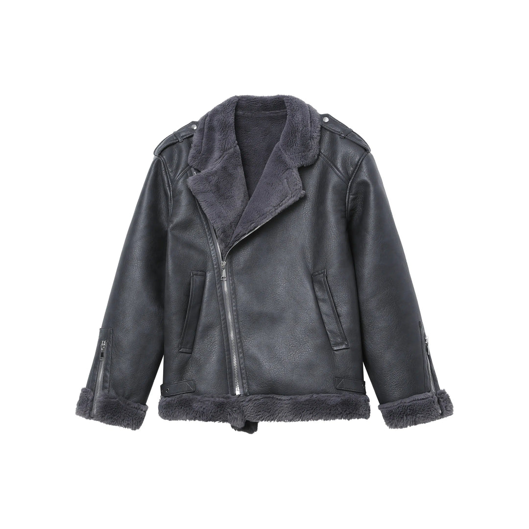 Plush Fur PU Leather Jacket