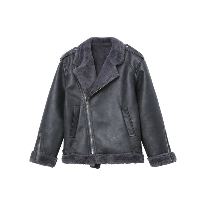 Plush Fur PU Leather Jacket