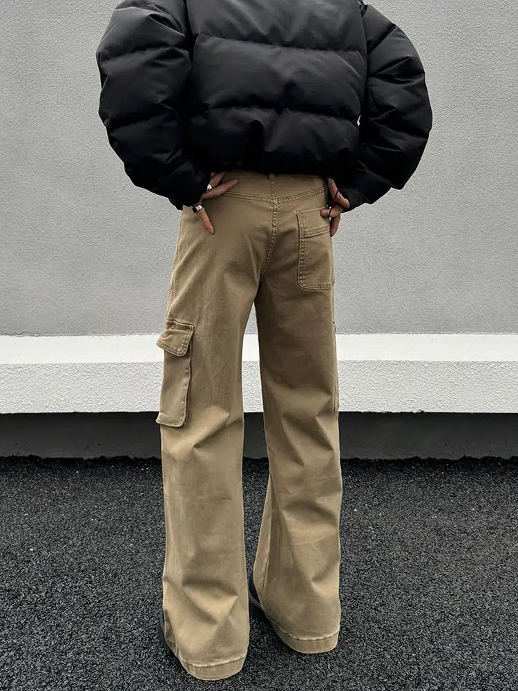 Multi-pocket Flared Cargo Pants-The Korean Fashion