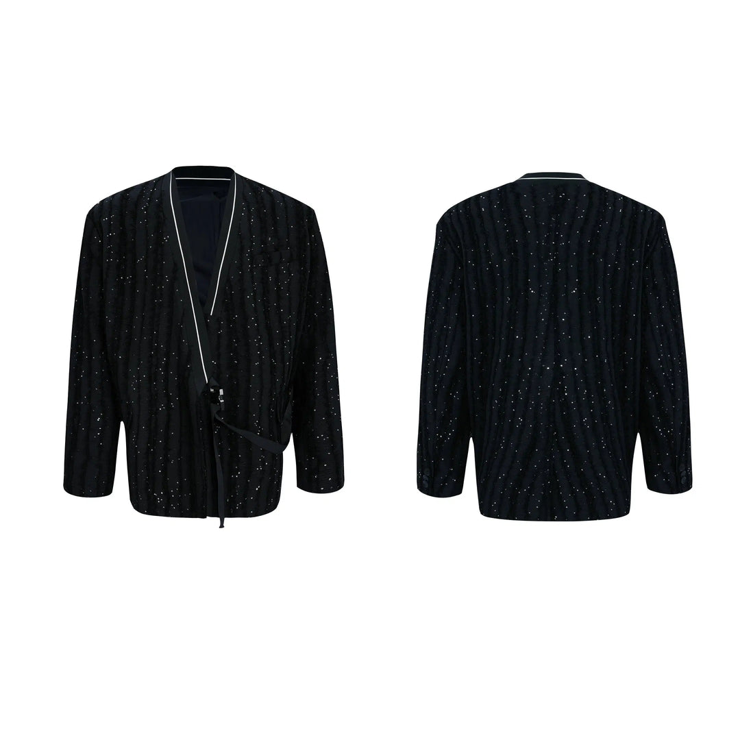 Sequin Tassel Collarless Suit Jacket