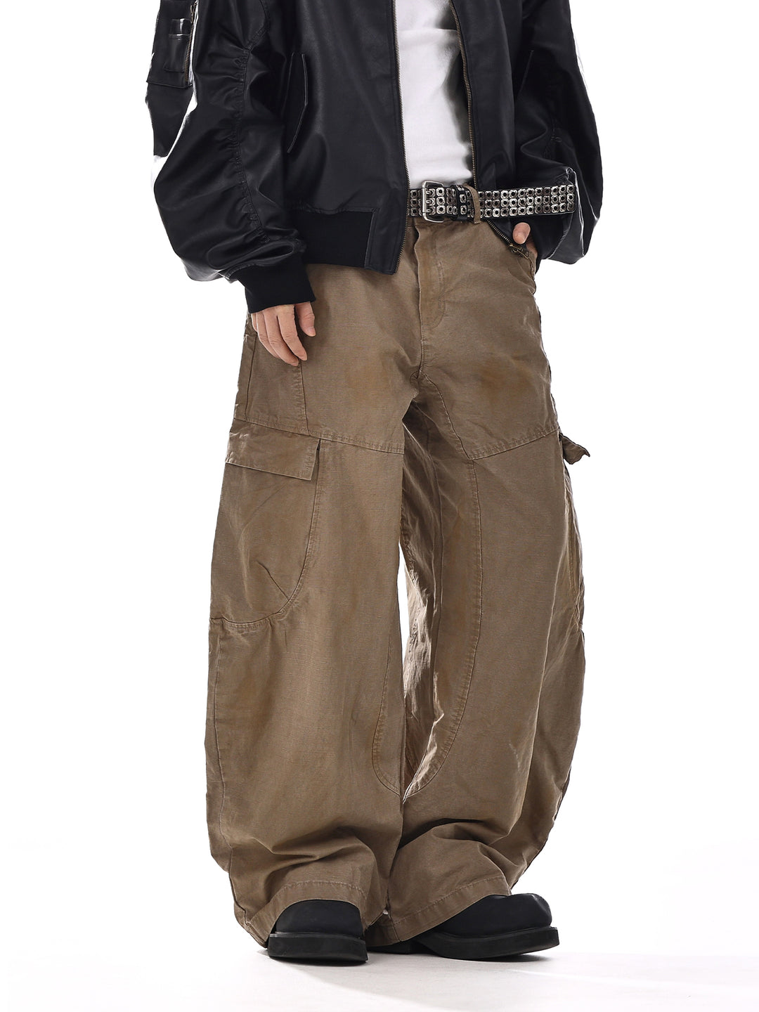 Brown Wide-Leg Cargo Pants