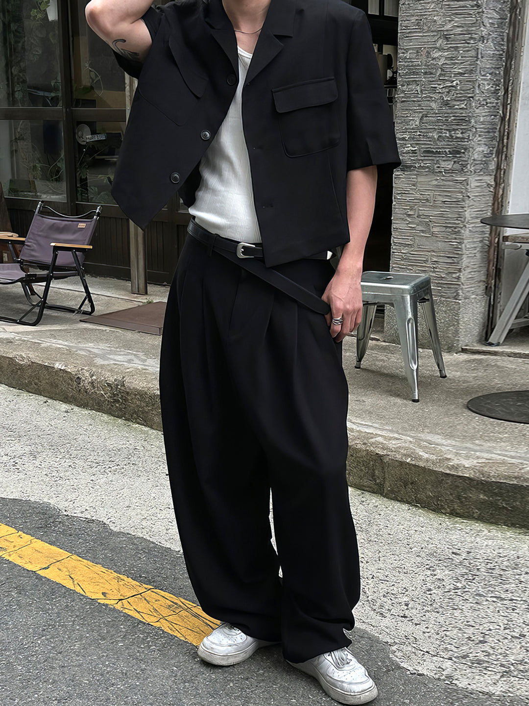 Pleated Wide-Leg Casual Pants