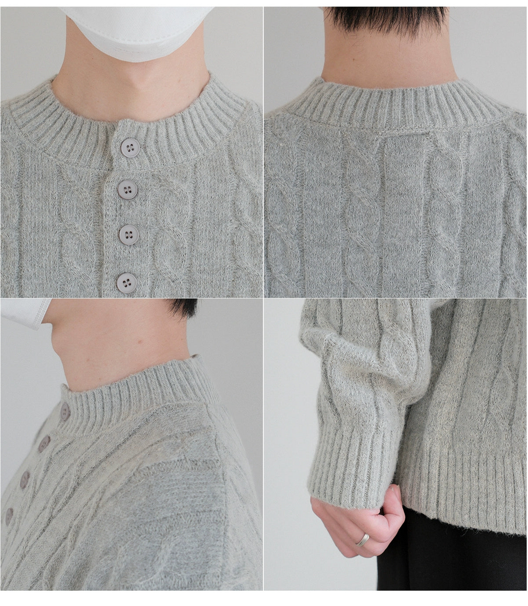 Button Neck Cable Knit Sweater