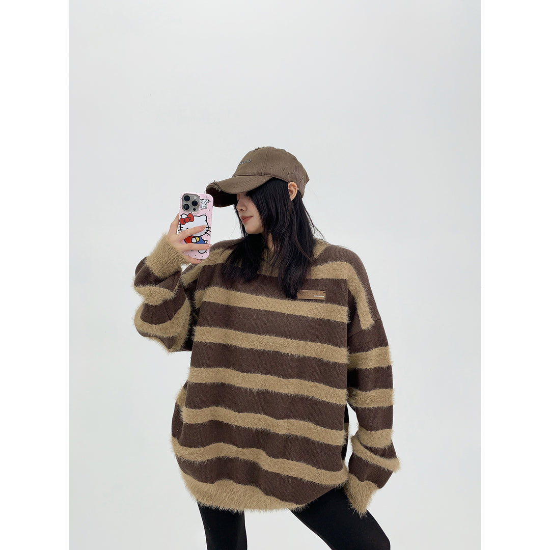 Heavyweight Striped Round Neck Sweater