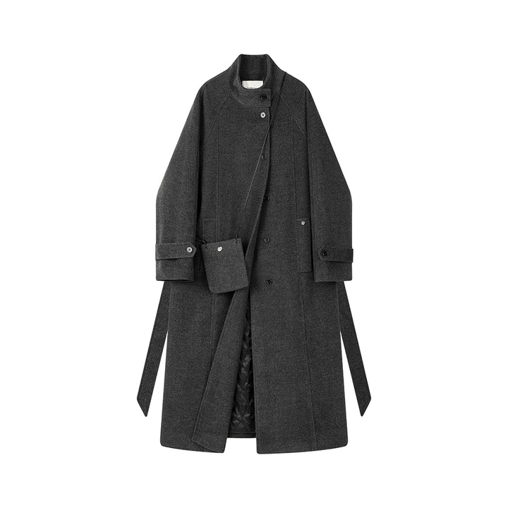 Stand-Up Collar Long Woolen Coat