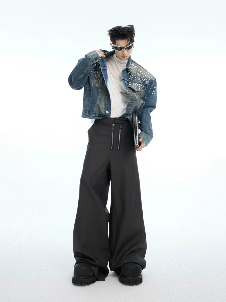 Loose Fit Double Zipper Casual Pants