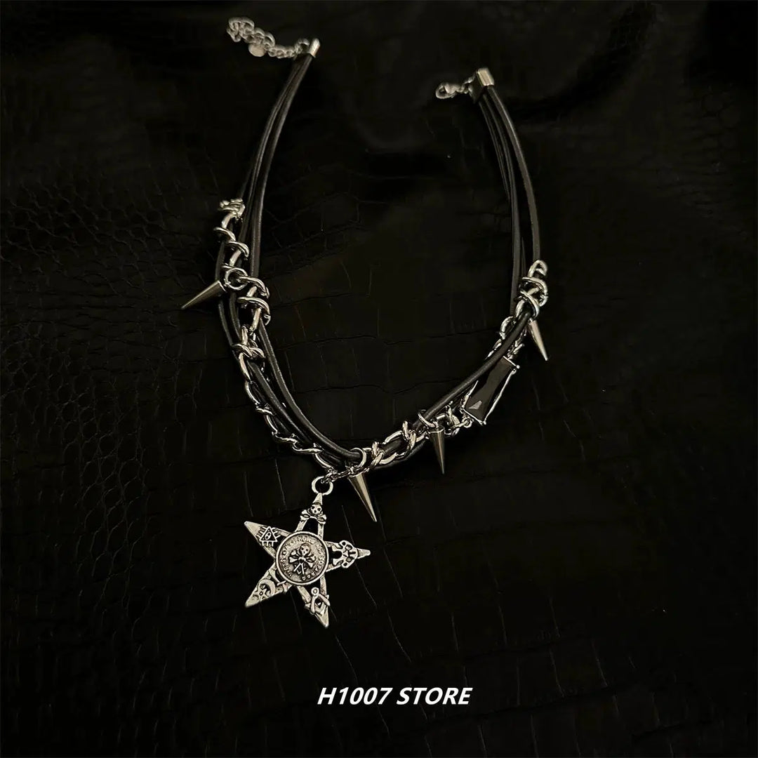 Leather Star Pendant Clavicle Necklace