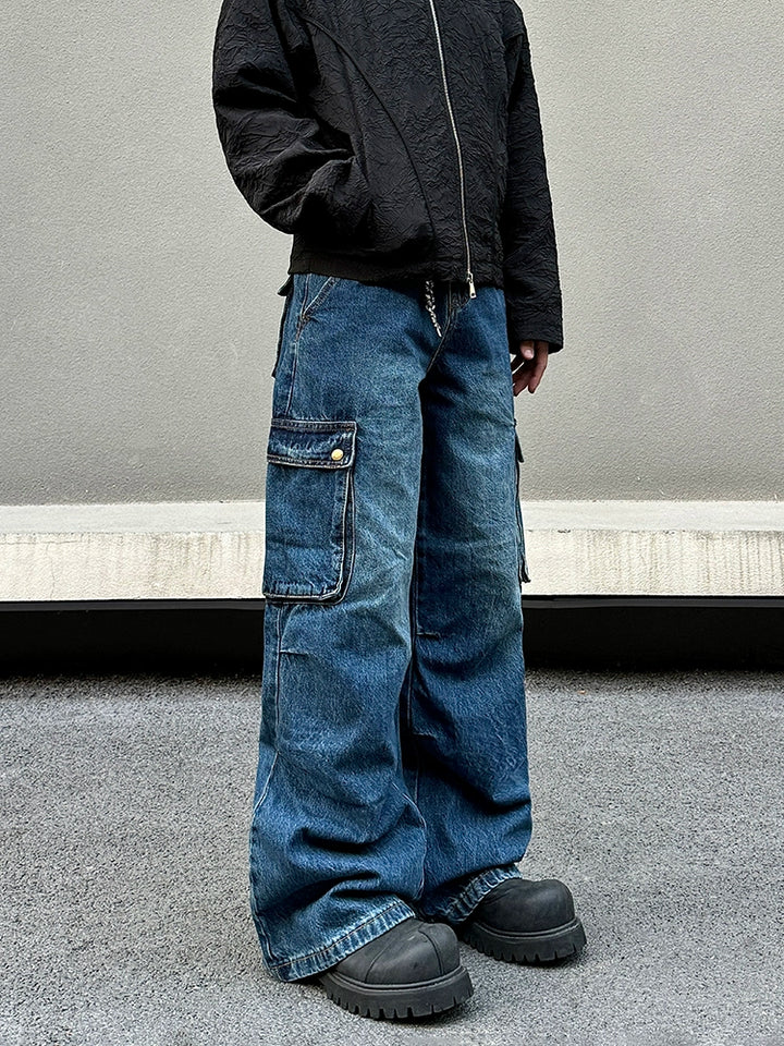 Blue Straight-leg Cargo Pants