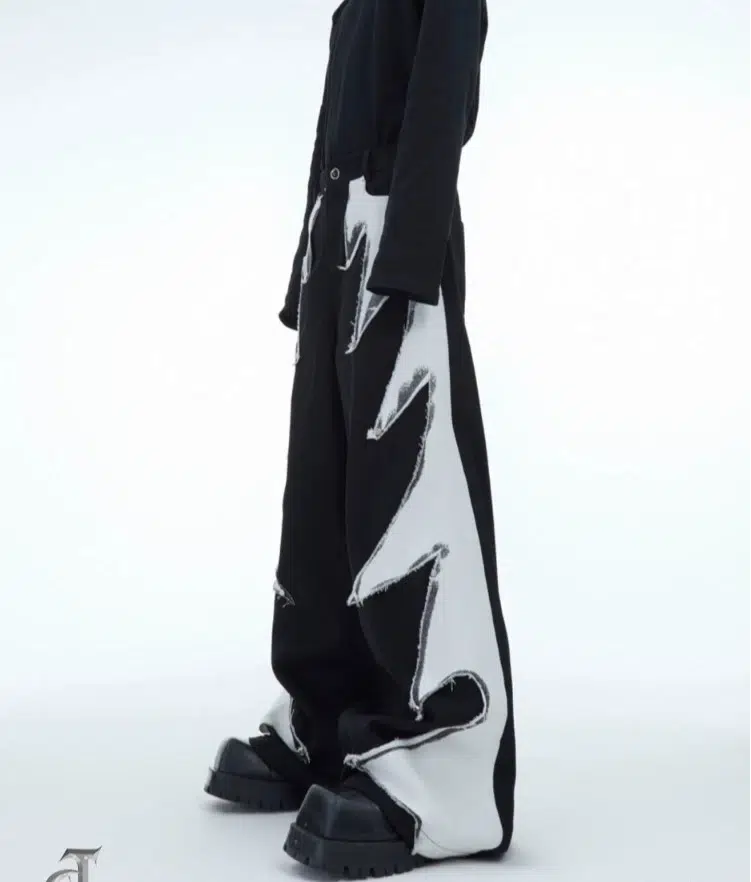 Patchwork Straight-leg Pants-The Korean Fashion