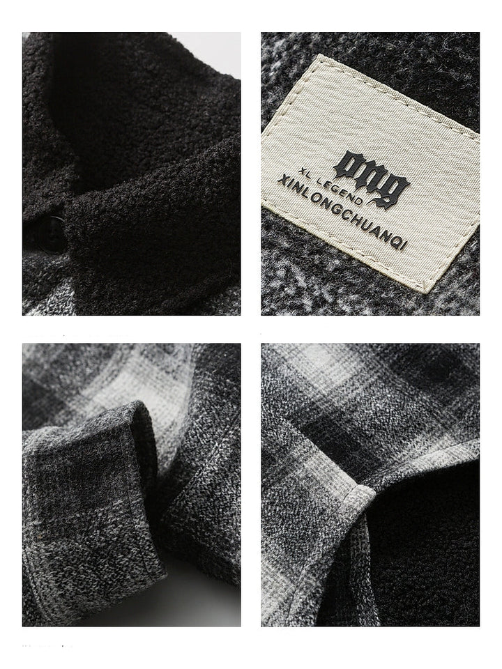 Plaid Wool-Blend Insulated Lapel Jacket