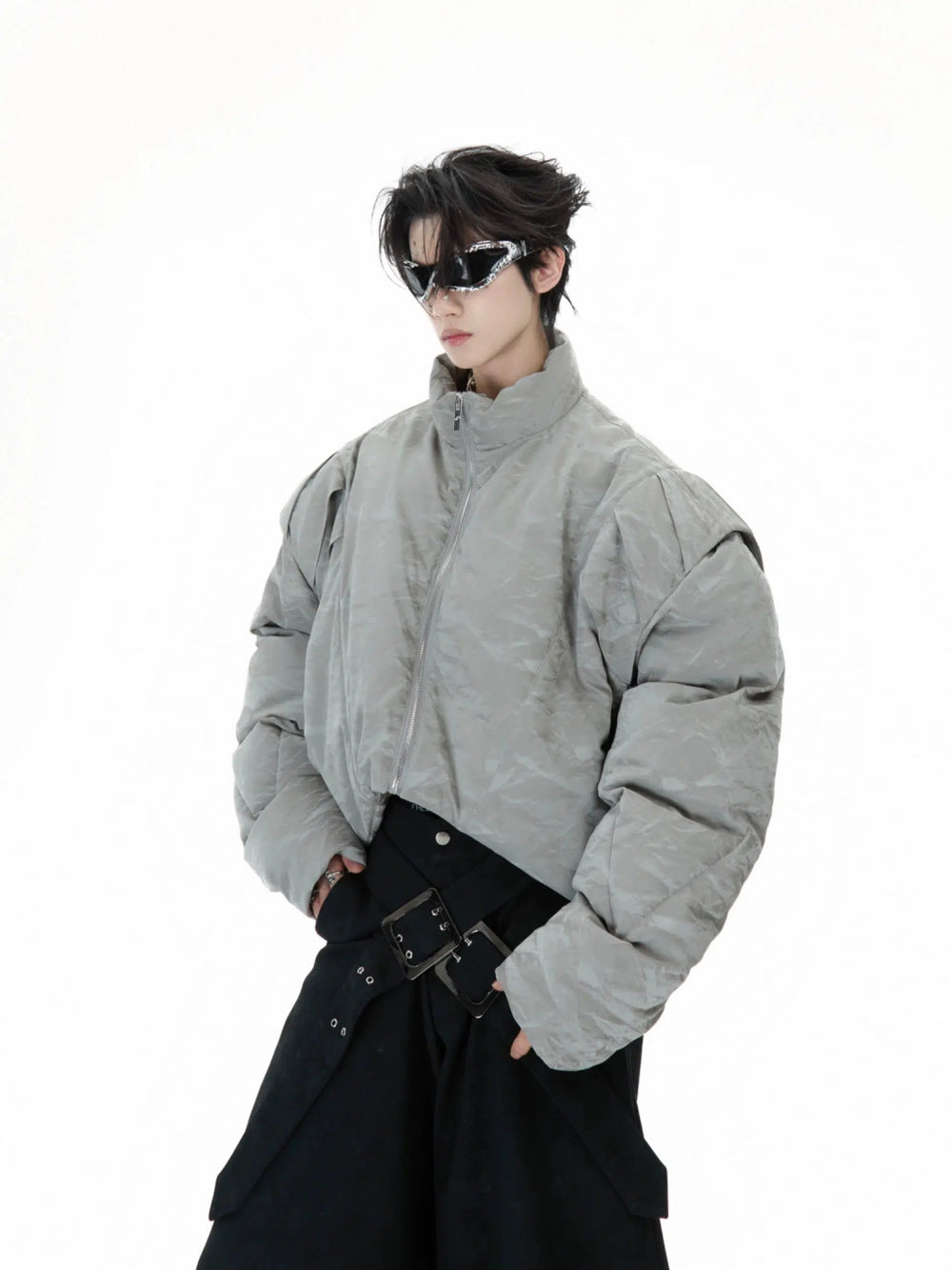 Deconstructed Pleated Short Insulated Cotton Jacket-The Korean Fashion