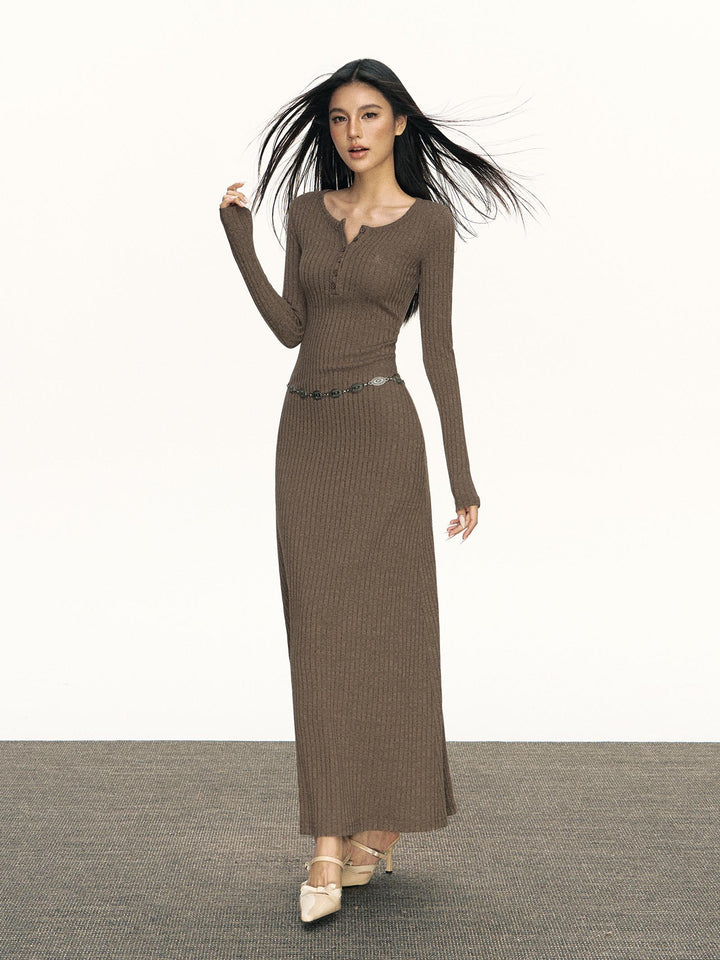 Long-Sleeve Ribbed Slim Fit Dress