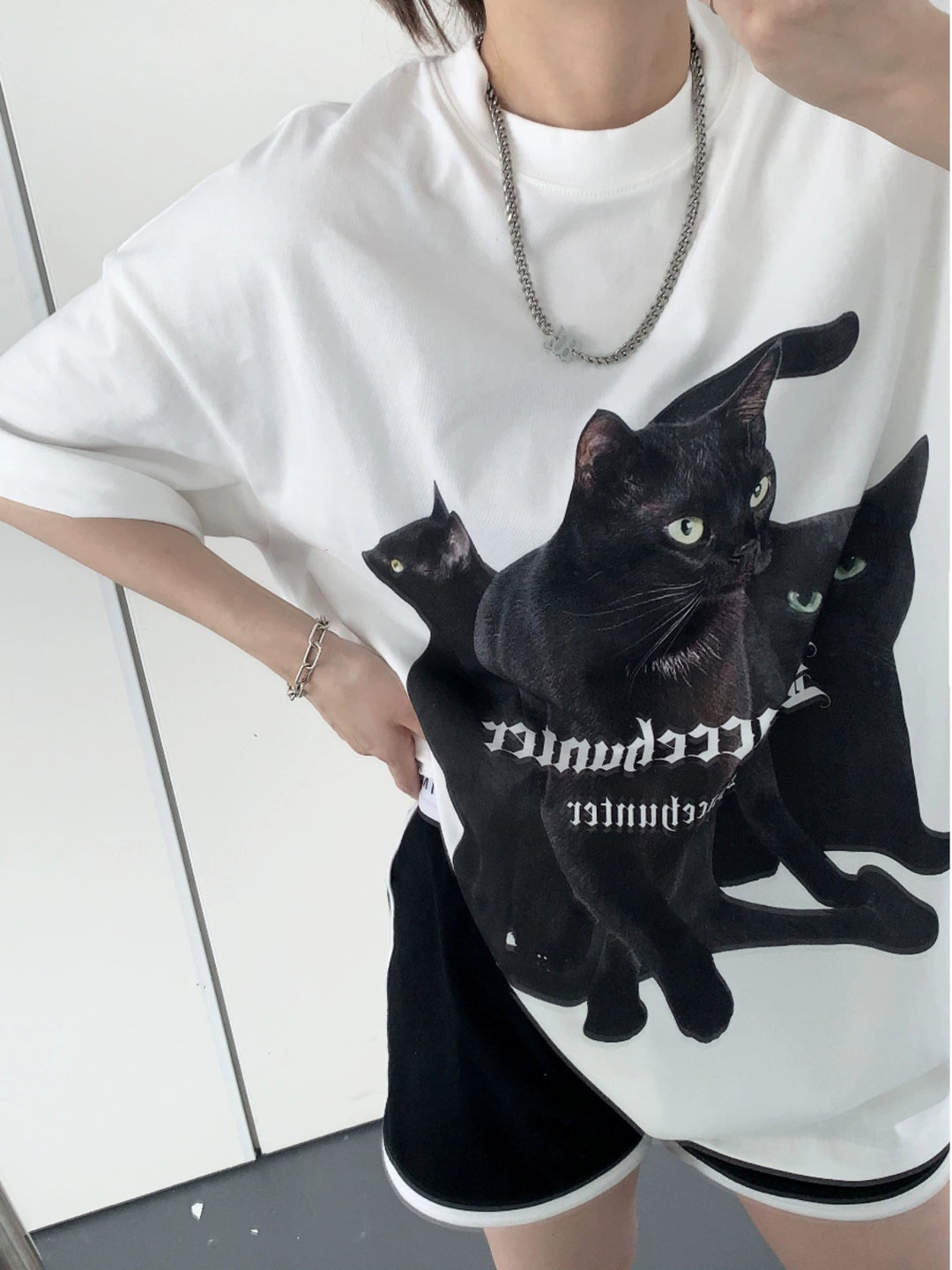 Loose Cat Print Short Sleeve T-shirt