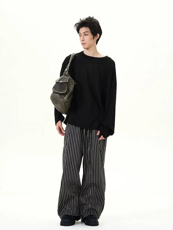 Retro Striped Loose Wide-Leg Casual Pants-The Korean Fashion