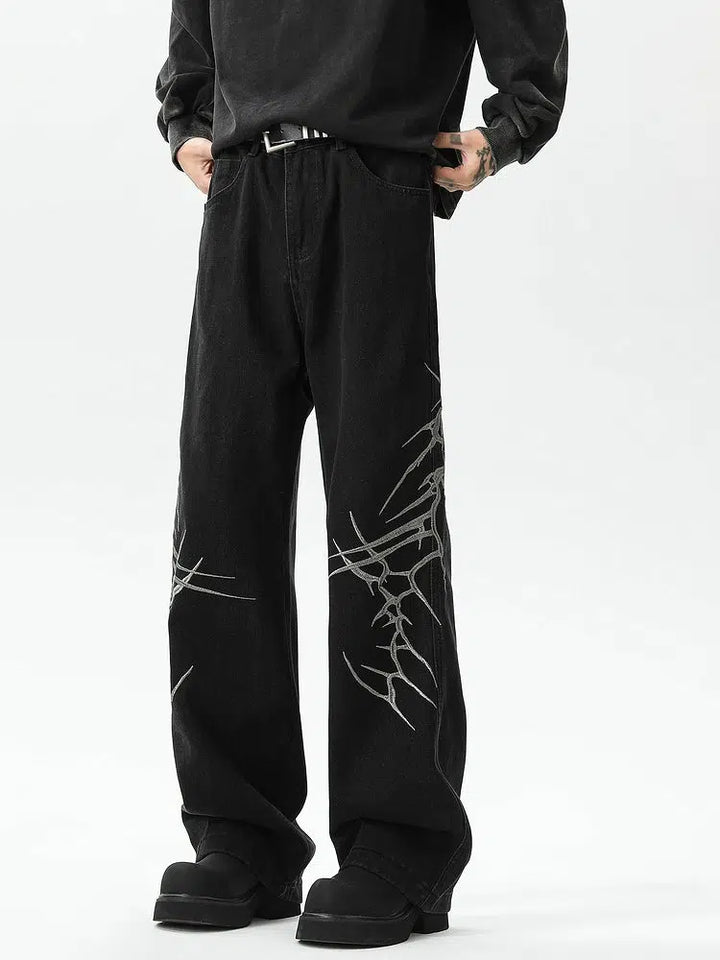 Thorn Embroidery Flared Street Pants-The Korean Fashion