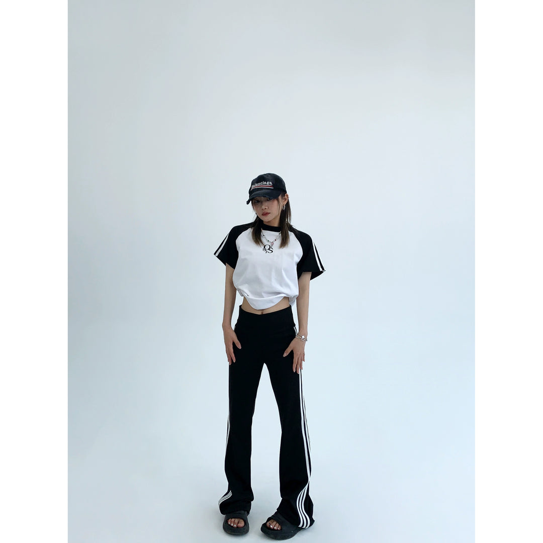 Flared High-Waist Elastic Casual Pants