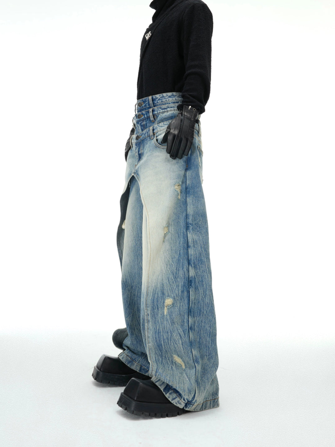 Layered Destruction Casual Jeans