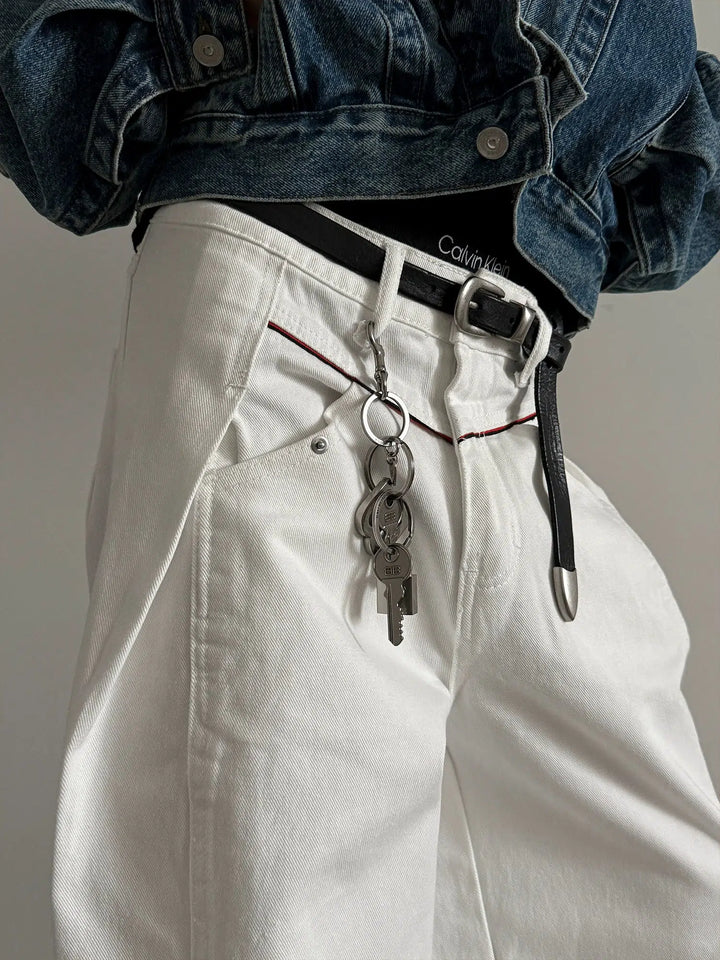 Deconstructed Wide-Leg Stand-Up Collar Jeans-The Korean Fashion